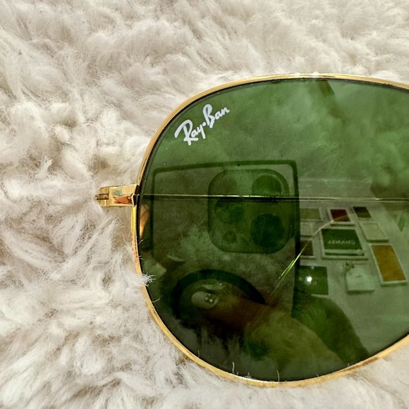 New RAY-BAN Large Metal Aviator Sunglasses Gold Frame Light Green Gradient Lens main image 11